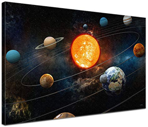 LANA KK Weltall Leinwand-Bild Sonnensystem, Universum, Planeten, Galaxi, Sterne in 100x70 cm Premium-Qualität auf Holz-Keilrahmen