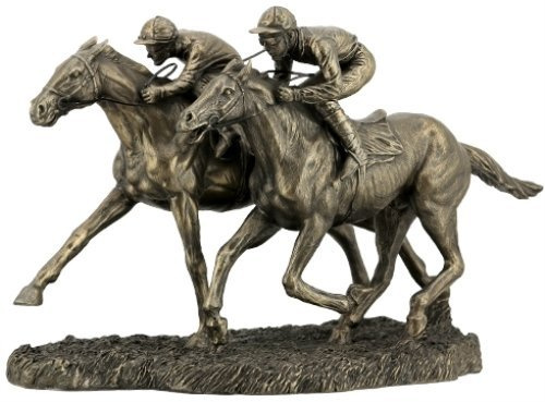 US Bronze-Figur, 32 cm, Zwei Jockeys, Pferderennen, kaltgegossene Bronze