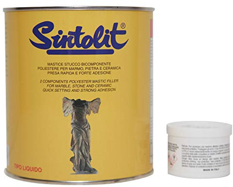 Sintolit - Masilla líquida para mármol y cerámica para mármol y cerámica, bicomponente de poliéster de agarre rápido y muy alta adherencia, color pajizo.