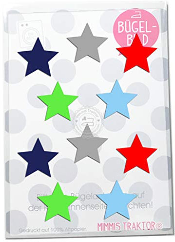 Bügelbild 10 Sterne 3 cm BUNT gemischt oder einfarbig Flockfolie Aufbügler Applikationen Bügelsticker für Stoffe Textilien Kinder zum Aufbügeln Flicken