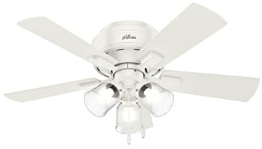 Hunter Crestfield Indoor Low Profile Ceiling Fan with LED Light and Pull Chain Control, 42, Fresh White