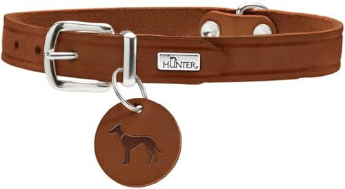 HUNTER Hundehalsband AALBORG, Farbe: cognac, robustes & strapazierfähiges Leder, starke Fettung, ideal für Hundesport & Alltag, mit Lederanhänger, Made in Germany, Größe: 52