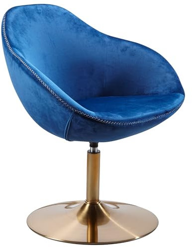 WOHNLING sillón Giratorio Sarin de Terciopelo Azul/Dorado, diseño 70x79x70 cm | Sillón Club Silla tapizada con reposabrazos | Silla giratoria Lounge | Silla de Bar Silla de Visita