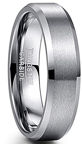 NUNCAD 6mm Ring Silber Herren Damen Wolfram Partner Ringe for Hochzeit Verlobung Jubiläum Partnerschaft Größe 62(19.7)