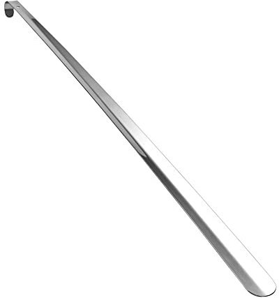 Chausse-pied en métal de 80 cm - Extra long - En acier inoxydable - Durable - Avec long manche et crochet, argenté, Taille unique