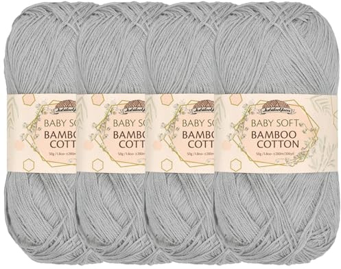 JubileeYarn Baby Soft Bamboo Cotton Yarn - 50g/Skein - Cloudy Grey - 4 Skeins