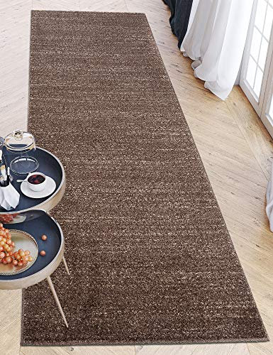 Carpeto Rugs Teppich Läufer Flur - Modern Teppichläufer - Kurzflor, Weich - Flurläufer für Wohnzimmer, Schlafzimmer - Teppiche - Meterware - Braun Dunkelbraun - 90 x 300 cm