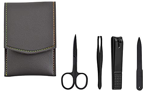 YIUIRUOI Professional Stainless Steel Manicure Pedicure Set - Set of 4 Nail Clipper Tools in Portable Leather Case for Home and Travel.