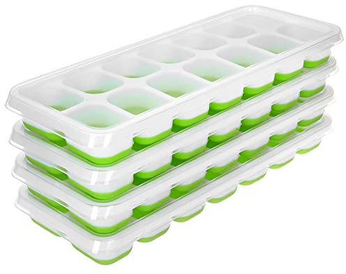 Albert Austin 4 Pack Ice Cube Tray with Lid Easy to Clean Ice Cube Moulds Save Freezer Space Reusable Ice Trays BPA Free Flexible Silicone Ice Cube Trays Removable Ice Cubes for Whisky Drinks (Green)