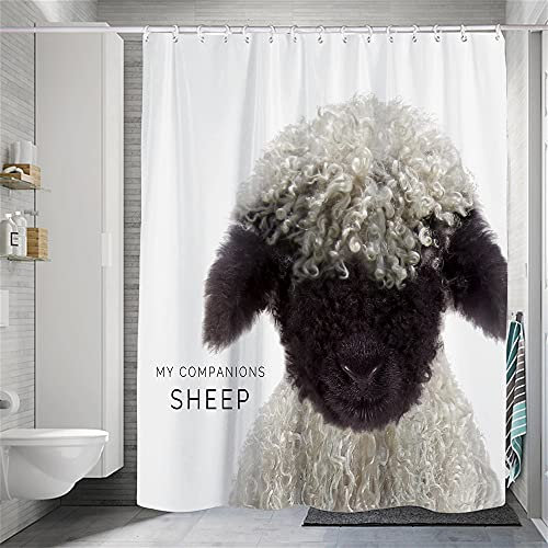 Hiseng Wasserdichter Duschvorhang,3D Tier Polyester Waschbar Badezimmer Vorhangmit 8 Duschvorhängeringen, Dauerhaft Vorhang Badezimmer (Schaf,180 x 200cm)