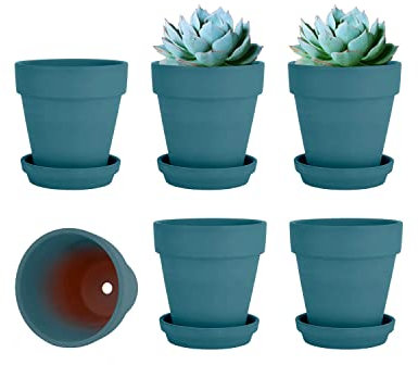 Lot de 6 Pots de Fleurs en Terre Cuite avec Soucoupe - 10,2 cm - avec Drainage, Parfaits pour Les Plantes, Les travaux manuels