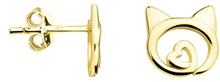 SOFIA MILANI - Damen Ohrringe 925 Silber - vergoldet/golden - Katzen Herz Ohrstecker - E1168