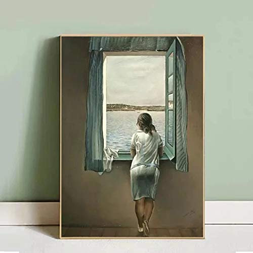 ZHMANLUCK Home Malerei Großformat Salvador Dali Frau am Fenster Leinwand Gemälde Poster und Drucke Wandkunst Bilder 50x85cm (20x33in) Mit Rahmen