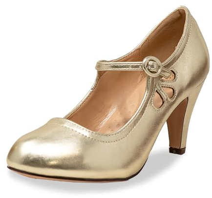 Chase & Chloe Women's Round Toe Pierced Mid Heel Mary Jane Style Dress Pumps