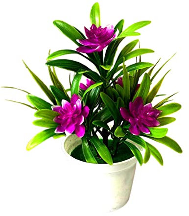 ohfruit Künstliche gefälschte Lotusblume Bonsai mit Blumentopf - Kunstpflanzen Kunststoffpflanze in Töpfen gefälschte Bonsai-Pflanzen Blumen für Zuhause Hochzeit Party Büro Dekoration lila rot