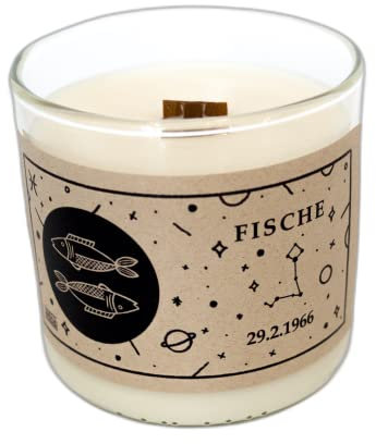 Customizable Zodiac Soja-Wachs-Kerze mit Fische Zeichen Label - natürliche Zitrone duftende Geschenk für Geburtstage, personalisieren Sie mit Ihrem geliebten Menschen das Geburtsdatum