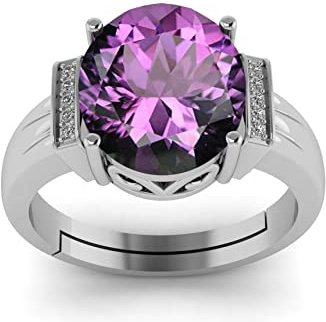 LMDPRAJAPATIS Bague réglable en argent avec améthyste violette de 11 carats pour homme et femme, Métal, Améthyste