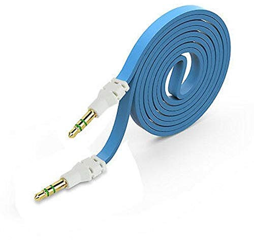 Mr. Gadget's Solutions 3.5mm Stereo Auxiliary Male to Male Flat Audio Music Aux Cable Cord For PC Laptops Tablets MP3 And Smartphones 1m-Blue