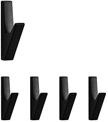 SARIHOSY UJOY Lot de 5 crochets muraux noirs mats en alliage de zinc pour vestiaire, salon, chambre à coucher, crochet mural noir de salle de bain, porte-clés pour mur, peignoir noir