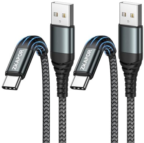 ZKAPOR Câble USB C [1M, Lot de 2], Câble USB C Charge Rapide Nylon Tressé USB Type C Cable pour iPhone 15/15 Pro Max, Samsung Galaxy S23/S22/S21/S10, Note 10, Huawei P40/P30, Google Pixel -Gris
