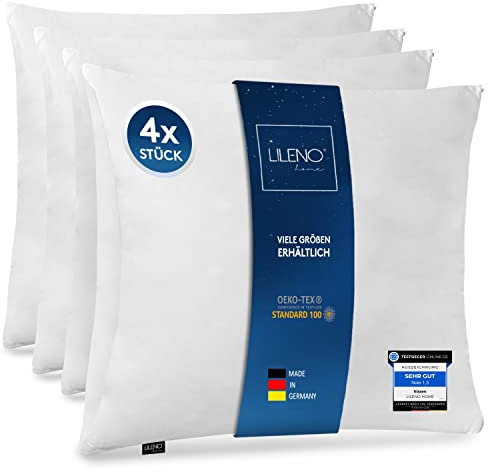 LILENO HOME Microfaser Kissen 80x80 cm Premium (850g Füllung) [4er Set] bis 95 Grad waschbar mit Reißverschluss - Kopfkissen 80x80 cm als Kissen-Füllung für Bett - Deko-Sofa-Kissen