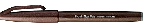 Pentel SES15C-E3X Brush Sign Pen Dark Brown Fibre Tip Brush Like Tip (Pack of 10)