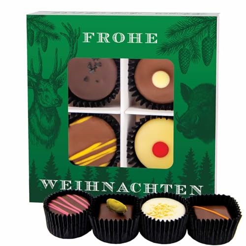 Hallingers Genuss Manufaktur Pralinen Weihnachts-Geschenk - mit & ohne Alkohol, handmade aus Confiserie-Edelkakao in wertiger Geschenkbox Frohe Weihnachten, Weihnachten für Jäger