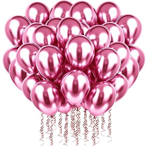 PuretéavHom 60 Stück Luftballons Rot Helium Ballons mit 3 Rollen farbiger Bänder 12 Luftballon Latexballons Metallic Luftballons für Geburtstagsdeko Hochzeit Taufe Deko Partydeko