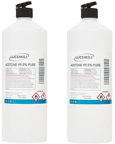 Lucemill Pure Acetone Nail Polish Remover | 2 x 1 litre | Super Strength Formula | Acetone Acrylic Remover Kit | Clear Liquid I Comes with Black Flip Top