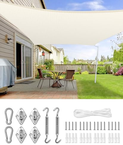 LOVE STORY Toldo Vela de Sombra 3x3m con Kit de Montaje Rectangular Crema Toldos,Toldo de Tela Sombra Curvada,Transpirable Permeable (HDPE) con Protección 95% UV para Patio Exterior, Porche, Jardín