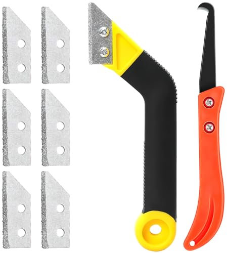 OUZHOU Grout Removal Tool Set, Grout Rake Remover Tool Tile Scraping with 6 Pieces Extra Replacement Accessories, Tile Grout Hand Saw Angled Clean Remover for Tile Cleaning