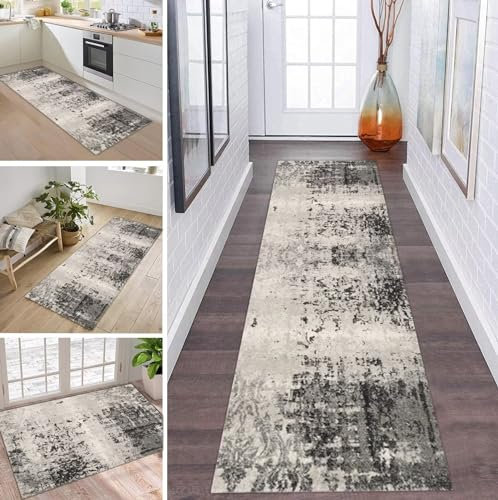 Teppich Läufer Flur Küche rutschfest waschbar Teppichläufer Lang 50X120CM Grau Style Modern Polyester Küchenläufer Teppich Meterware Korridor Tepiche Esszimmer Eingang Wohnzimmer Schmutzfangmatte