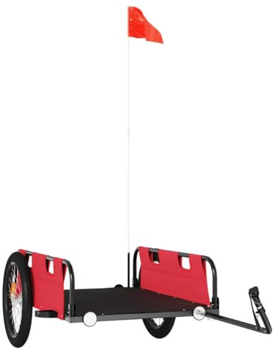 vidaXL Fahrradanhänger, Anhänger für Fahrrad, Lastenanhänger mit Reflektoren Flagge, Transportanhänger Radanhänger, Rot Oxford-Gewebe Eisen