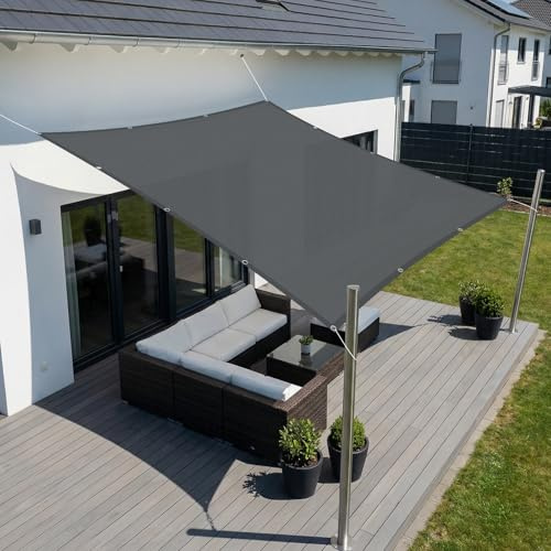 SUNNY GUARD Voile d'ombrage Imperméable 1.5x2m avec Oeillets Rectangulaire Toile Ombrage UV Protection pour Balcon, Patio, Jardin, Gris Anthracite