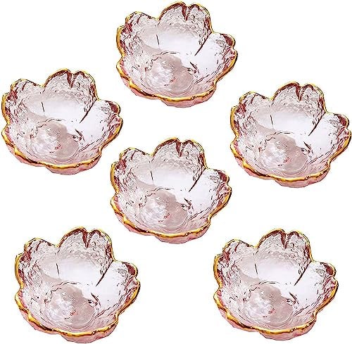 Ciotole per condimenti con bordo dorato, 6 piatti in vetro di cristallo rosa con fiori di ciliegio per antipasti, ciotole per gelato, sushi, piatti in vetro rosa mini per salumi (Phnom Penh)