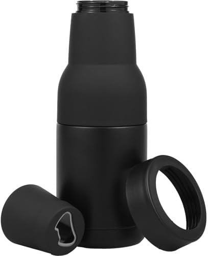 Beer Bottle and Can Cooler with Beer Opener Slim Can Cooler Beer Bottle Holder Insulated Beer Can Holder Dishwasher Safe Vacuum Insulated Double Walled Stainless Steel for 12oz Beer Party(Black)