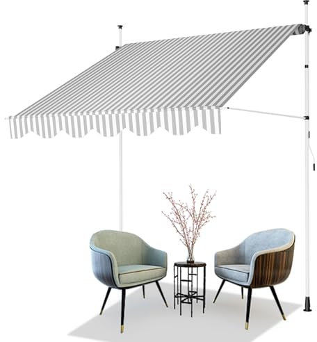 AXT SHADE Toldo Manual Retráctil Enrollable para Balcón 300cm con Altura Ajustable Manivela y Resistente a Rayos UV, Protección Solar para Exterior Terraza-Gris-Blanco