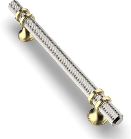 Coinkoly 10 Pack Brushed Satin Nickel and Gold Cabinet Pulls 128MM Hole Centers Kitchen Cabinet Handles Knurled Drawer Pulls Kitchen Cupboard Handles UK0002