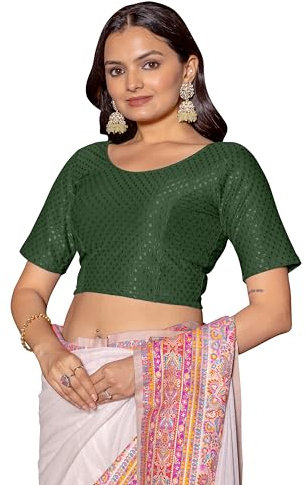 Jaanvi fashion Chemisier en coton Dobby Lycra à manches coudes et col rond pour femme, vert bouteille, S