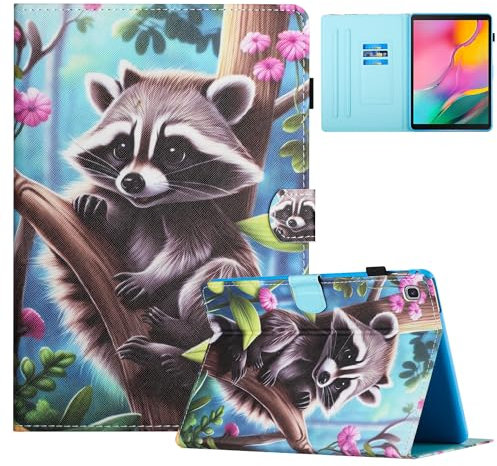 TEDTIKJT Funda para Samsung Galaxy Tab S2 9.7 2015 (SM-T810/T815) Carcasa PU Cuero Flip Protectora Cover Samsung Galaxy Tab S2 con Stand Función Lindo Animal Pintado Tabletas Funda,Mapache