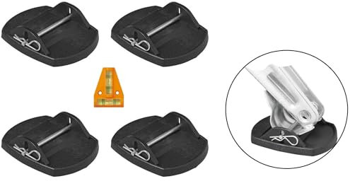 Set: 4 x Stützplatten mit Sicherungsstift für Kurbelstützen Wohnwagen, Wohnwagenstützen Stützen Wohnmobil Caravan 18x14 cm, Unterlegplatten + gratis Miniwasserwaage