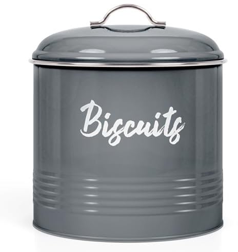 EHC Round Biscuit Cookie Tin Dark Grey, Kitchen Food Barrel Storage Box, Airtight Lids Easy to Open - Storage Tin for Biscuit, Cookies Jars, 3 Litres