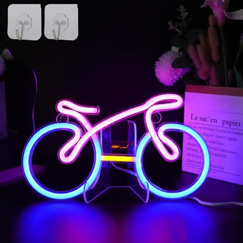DWOOKE Bicycle Neon Signs, Bike Neon Lights for Home Decor LED Neon Signs Battery & USB Powered Light Up Bicycle Lighting Art Wall Decor for Teen Boy Room,Gift for Cycling Lover