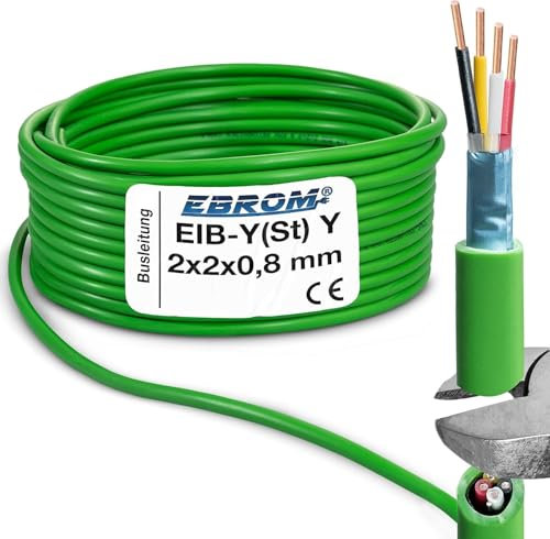 EBROM - Cavo bus EIB da 100 metri EIB-Y (St) Y 2 x 2 x 0,8 mm – verde – Cavo dati per installazione bus cavo telecomunicazioni – rame pieno 99,9% rame OFC, lunghezza: 100 m