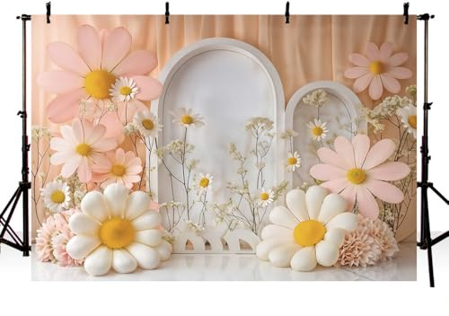AIBIIN 7x5ft Daisy Photography Background White Pink Flower Arch Wall Backdrop Girl Birthday Cake Smash Portrait Decor Wallpaper Photo Props