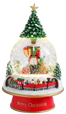 Taman Christmas Snow Globe, Nutcracker Christmas Tree Mini Train Carrying Bears Musical with Swirling Glitter Snowflakes Lighted Christmas Decorations Tabletop Home Décor