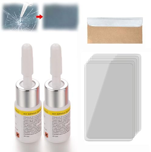 Kit Reparation Pare Brise,Outil Réparation Pare-Brise, Liquide Réparation Verre, Kit Réparation Verre Fissures, Liquide Réparation Verre Automatique, pour Craquelures, Bulls-Eye, Blanc, 2 Bouteilles