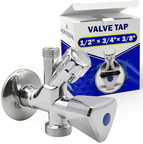 Rubinetto Sottolavabo 1/2 x 3/4 x 3/8 in Ottone Cromato per Alimentazione Acqua di Lavatrice Lavastoviglie Lavabo - Garanzia di 10 Anni - MONTERAL