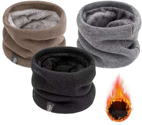 GUTERTOP 3 Stück Loop Schal Herren, Schlauchschal Herren Winter, Halsschlauch Herren für Outdoor Aktivitäten, Dick Fleece Loop Schal Winddichte für Maske Schwarz