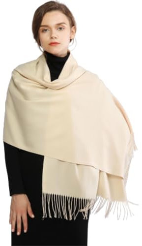 YIzdegg Ski Schal Kinder Pashmina-Schal für Damen, weich, einfarbig, modisch, warm, mit Fransen (Beige, One Size)
